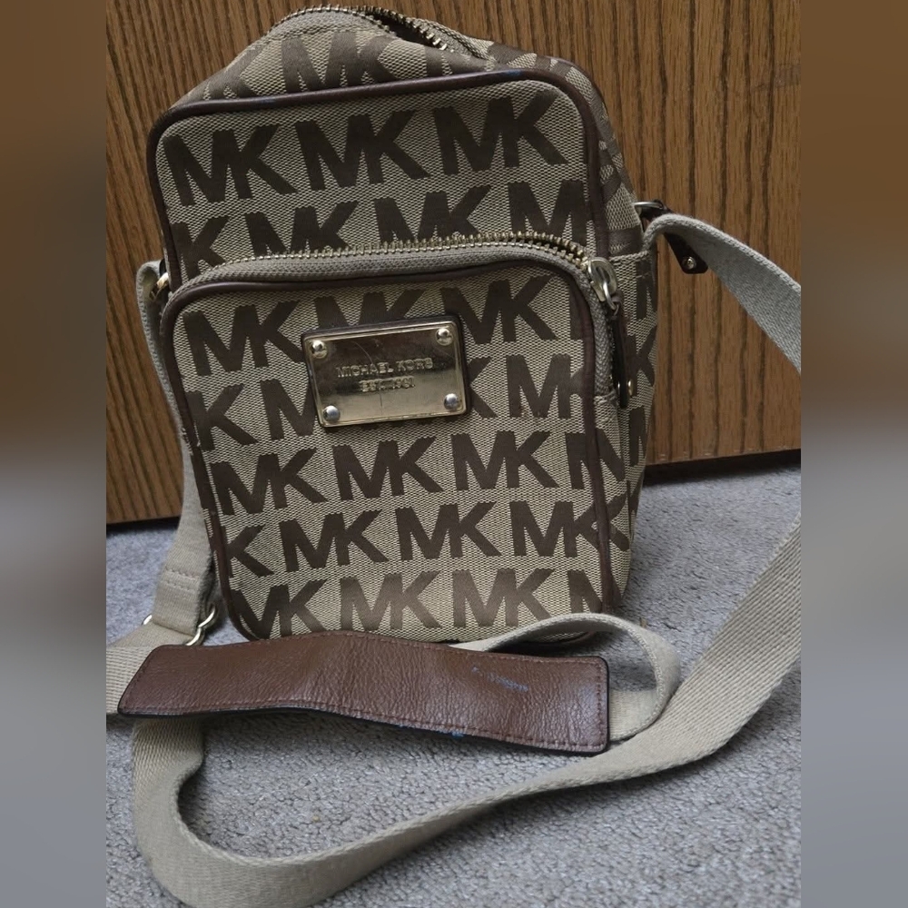 Michael Kors Tan and Brown Logo Messenger Bag